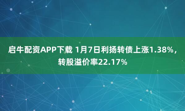 启牛配资APP下载 1月7日利扬转债上涨1.38%，转股溢价率22.17%
